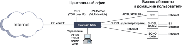 FlexGain NGN як вузол доступу до Інтернет і IP DSLAM